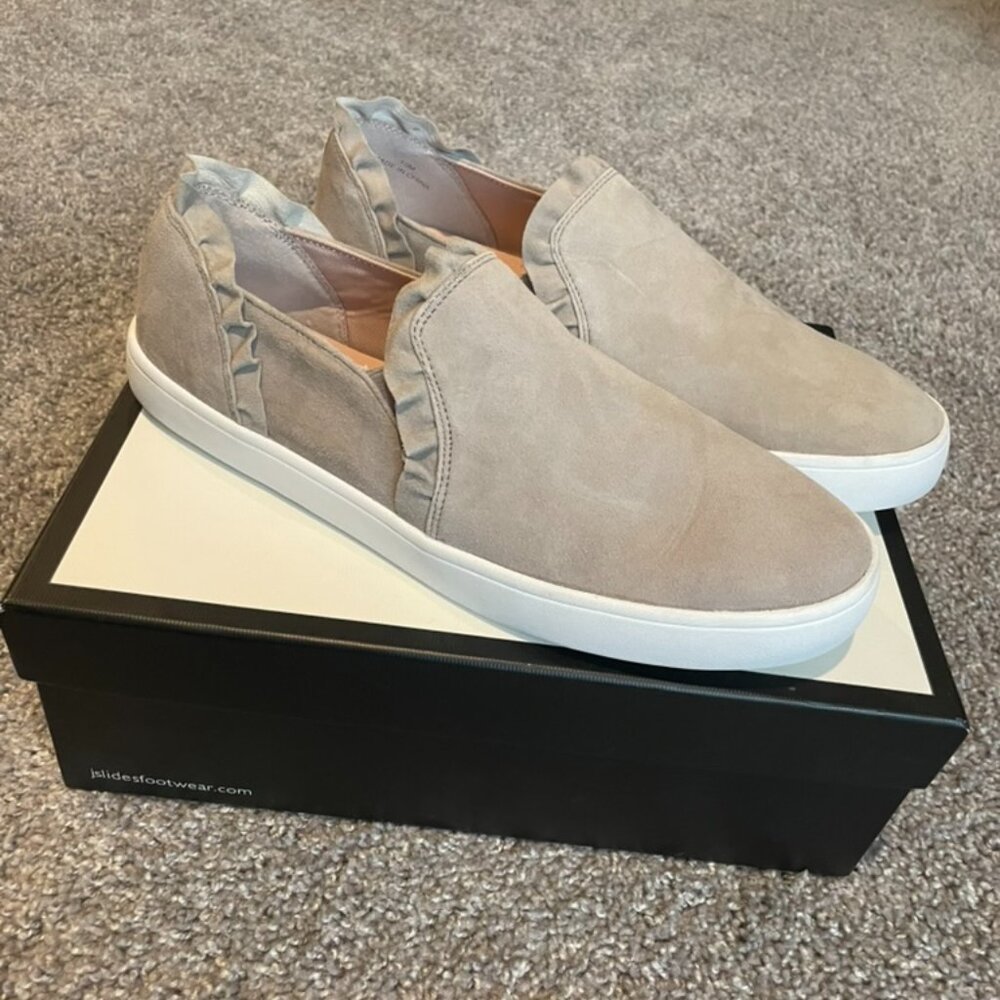[NEVER WORN!] Kate Spade Women’s Grey Suede Ruffled Slip-On Sneakers - Size 10
